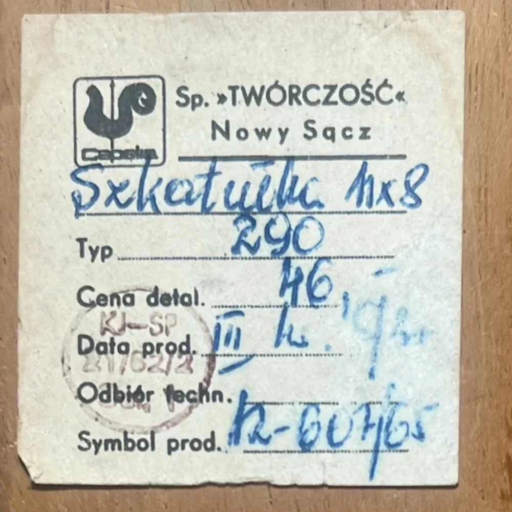 Mid Century Modern Polish Folk Art trinket box with brass inlay bird carvings - Picture 9 of 11